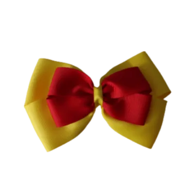 School Hair Accessories - Double Cherish Hair Bow 9cm - Daffodil Yellow Base & Centre Ribbon (24 colours top)