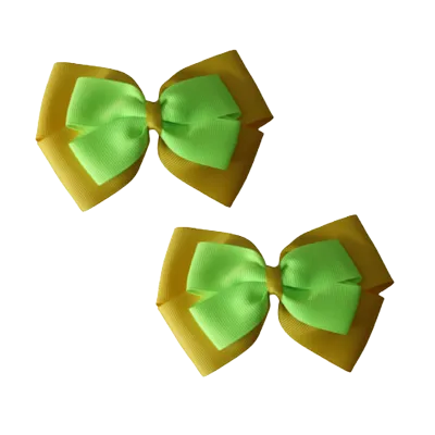 School Hair Accessories - Double Cherish Hair Bow 9cm - Daffodil Yellow Base & Centre Ribbon (24 colours top)