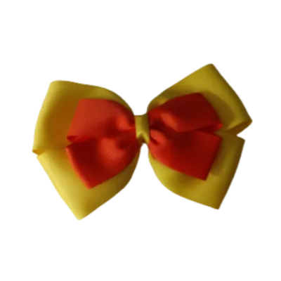 School Hair Accessories - Double Cherish Hair Bow 9cm - Daffodil Yellow Base & Centre Ribbon (24 colours top)