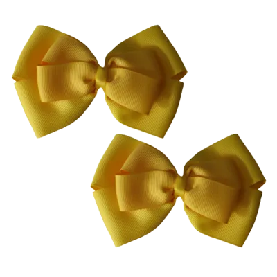 School Hair Accessories - Double Cherish Hair Bow 9cm - Daffodil Yellow Base & Centre Ribbon (24 colours top)