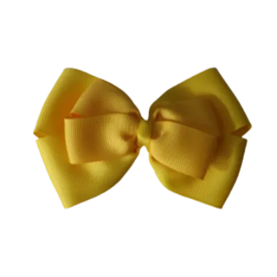 School Hair Accessories - Double Cherish Hair Bow 9cm - Daffodil Yellow Base & Centre Ribbon (24 colours top)