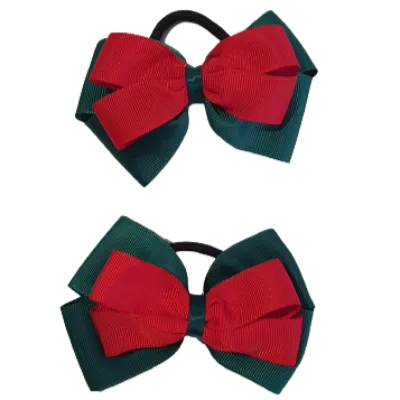 School Hair Accessories - Double Cherish Hair Bow 9cm - Hunter Green Base & Centre Ribbon (24 colours top)