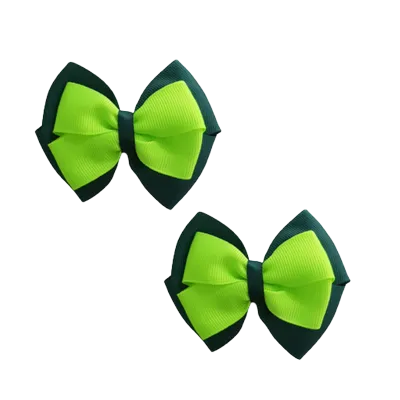 School Hair Accessories - Double Cherish Hair Bow 9cm - Hunter Green Base & Centre Ribbon (24 colours top)