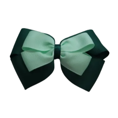 School Hair Accessories - Double Cherish Hair Bow 9cm - Hunter Green Base & Centre Ribbon (24 colours top)