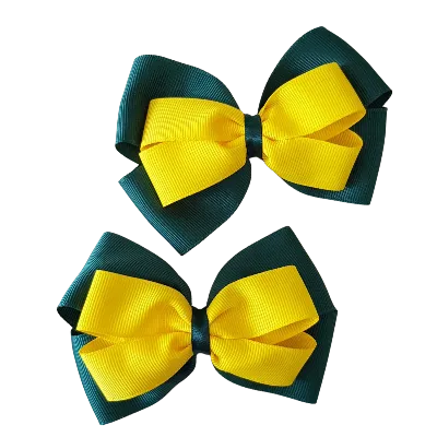 School Hair Accessories - Double Cherish Hair Bow 9cm - Hunter Green Base & Centre Ribbon (24 colours top)