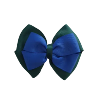 School Hair Accessories - Double Cherish Hair Bow 9cm - Hunter Green Base & Centre Ribbon (24 colours top)