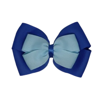 School Hair Accessories - Double Cherish Hair Bow 9cm - Royal Blue Base & Centre Ribbon (26 colours top)