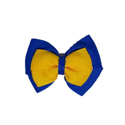 School Hair Accessories - Double Cherish Hair Bow 9cm - Royal Blue Base & Centre Ribbon (26 colours top)