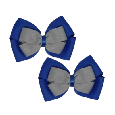 School Hair Accessories - Double Cherish Hair Bow 9cm - Royal Blue Base & Centre Ribbon (26 colours top)