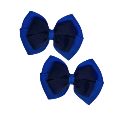 School Hair Accessories - Double Cherish Hair Bow 9cm - Royal Blue Base & Centre Ribbon (26 colours top)
