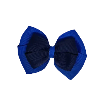School Hair Accessories - Double Cherish Hair Bow 9cm - Royal Blue Base & Centre Ribbon (26 colours top)