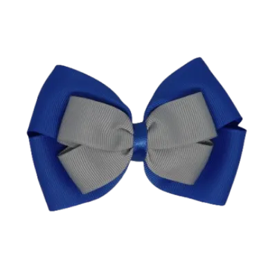School Hair Accessories - Double Cherish Hair Bow 9cm - Royal Blue Base & Centre Ribbon (26 colours top)