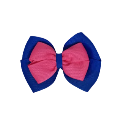 School Hair Accessories - Double Cherish Hair Bow 9cm - Royal Blue Base & Centre Ribbon (26 colours top)
