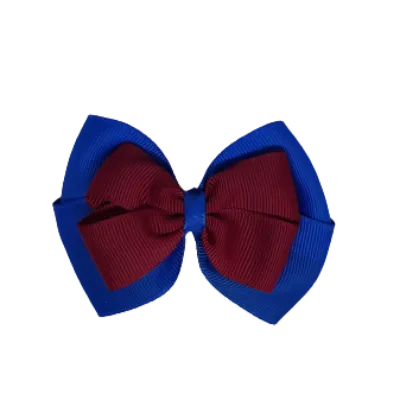 School Hair Accessories - Double Cherish Hair Bow 9cm - Royal Blue Base & Centre Ribbon (26 colours top)