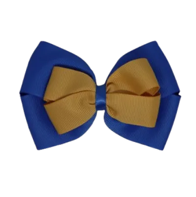School Hair Accessories - Double Cherish Hair Bow 9cm - Royal Blue Base & Centre Ribbon (26 colours top)