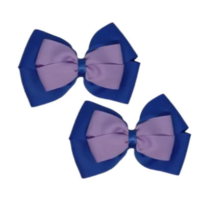 School Hair Accessories - Double Cherish Hair Bow 9cm - Royal Blue Base & Centre Ribbon (26 colours top)