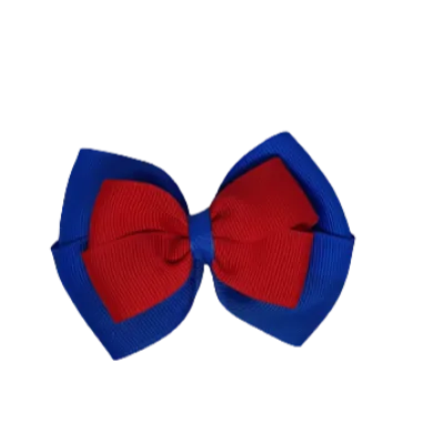 School Hair Accessories - Double Cherish Hair Bow 9cm - Royal Blue Base & Centre Ribbon (26 colours top)