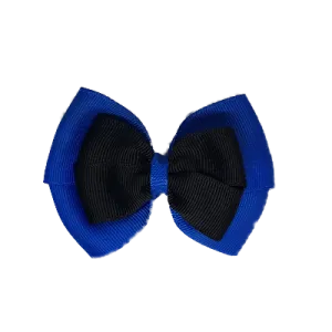 School Hair Accessories - Double Cherish Hair Bow 9cm - Royal Blue Base & Centre Ribbon (26 colours top)