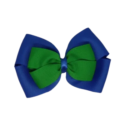 School Hair Accessories - Double Cherish Hair Bow 9cm - Royal Blue Base & Centre Ribbon (26 colours top)
