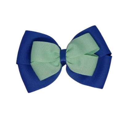 School Hair Accessories - Double Cherish Hair Bow 9cm - Royal Blue Base & Centre Ribbon (26 colours top)