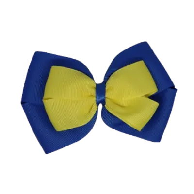 School Hair Accessories - Double Cherish Hair Bow 9cm - Royal Blue Base & Centre Ribbon (26 colours top)