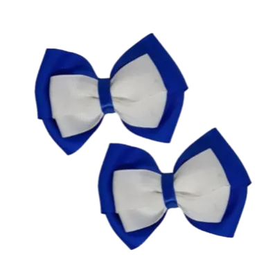 School Hair Accessories - Double Cherish Hair Bow 9cm - Royal Blue Base & Centre Ribbon (26 colours top)