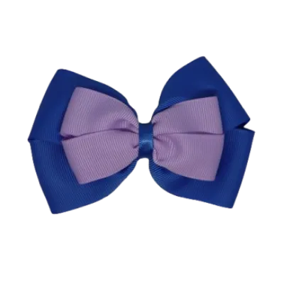 School Hair Accessories - Double Cherish Hair Bow 9cm - Royal Blue Base & Centre Ribbon (26 colours top)