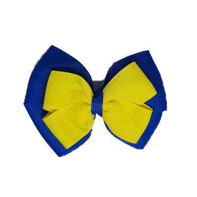School Hair Accessories - Double Cherish Hair Bow 9cm - Royal Blue Base & Centre Ribbon (26 colours top)