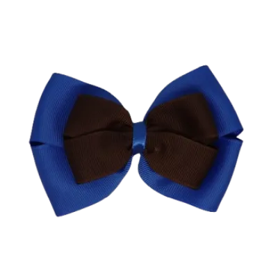 School Hair Accessories - Double Cherish Hair Bow 9cm - Royal Blue Base & Centre Ribbon (26 colours top)