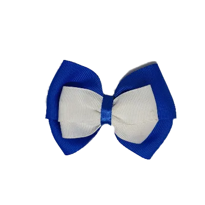School Hair Accessories - Double Cherish Hair Bow 9cm - Royal Blue Base & Centre Ribbon (26 colours top)