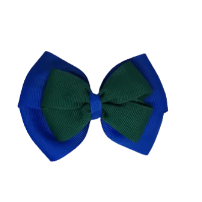 School Hair Accessories - Double Cherish Hair Bow 9cm - Royal Blue Base & Centre Ribbon (26 colours top)