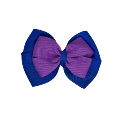 School Hair Accessories - Double Cherish Hair Bow 9cm - Royal Blue Base & Centre Ribbon (26 colours top)