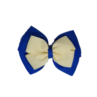 School Hair Accessories - Double Cherish Hair Bow 9cm - Royal Blue Base & Centre Ribbon (26 colours top)