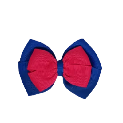 School Hair Accessories - Double Cherish Hair Bow 9cm - Royal Blue Base & Centre Ribbon (26 colours top)