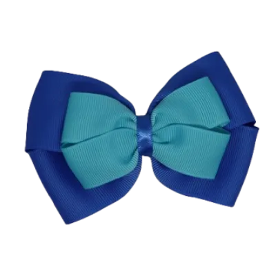 School Hair Accessories - Double Cherish Hair Bow 9cm - Royal Blue Base & Centre Ribbon (26 colours top)