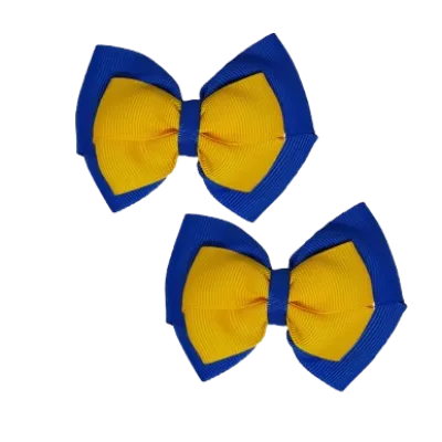 School Hair Accessories - Double Cherish Hair Bow 9cm - Royal Blue Base & Centre Ribbon (26 colours top)