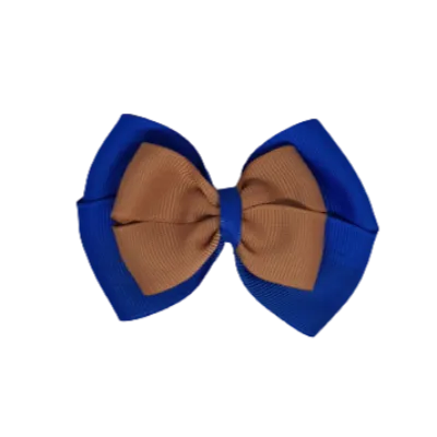 School Hair Accessories - Double Cherish Hair Bow 9cm - Royal Blue Base & Centre Ribbon (26 colours top)