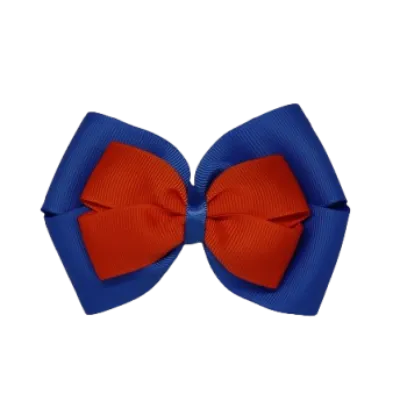 School Hair Accessories - Double Cherish Hair Bow 9cm - Royal Blue Base & Centre Ribbon (26 colours top)