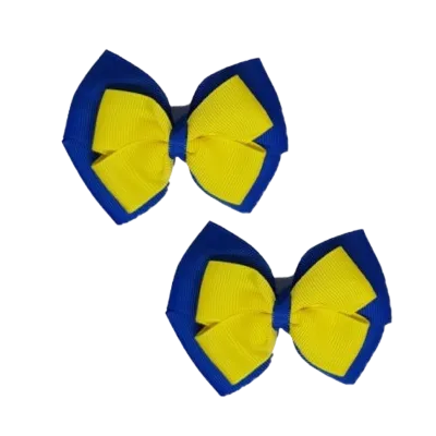 School Hair Accessories - Double Cherish Hair Bow 9cm - Royal Blue Base & Centre Ribbon (26 colours top)