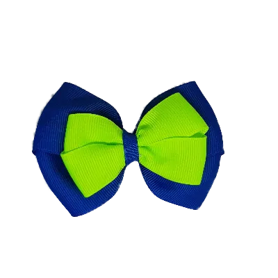 School Hair Accessories - Double Cherish Hair Bow 9cm - Royal Blue Base & Centre Ribbon (26 colours top)