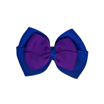 School Hair Accessories - Double Cherish Hair Bow 9cm - Royal Blue Base & Centre Ribbon (26 colours top)