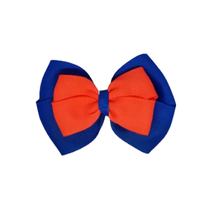 School Hair Accessories - Double Cherish Hair Bow 9cm - Royal Blue Base & Centre Ribbon (26 colours top)