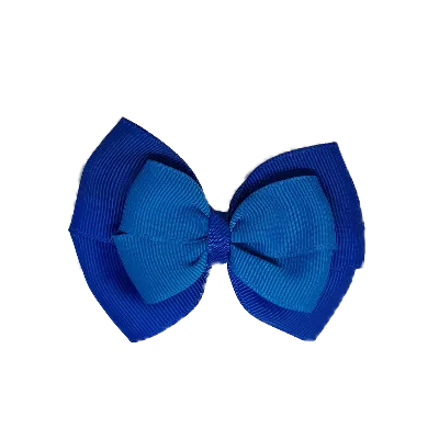 School Hair Accessories - Double Cherish Hair Bow 9cm - Royal Blue Base & Centre Ribbon (26 colours top)