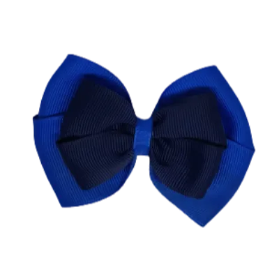 School Hair Accessories - Double Cherish Hair Bow 9cm - Royal Blue Base & Centre Ribbon (26 colours top)