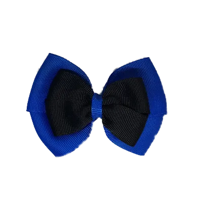 School Hair Accessories - Double Cherish Hair Bow 9cm - Royal Blue Base & Centre Ribbon (26 colours top)