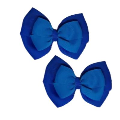 School Hair Accessories - Double Cherish Hair Bow 9cm - Royal Blue Base & Centre Ribbon (26 colours top)