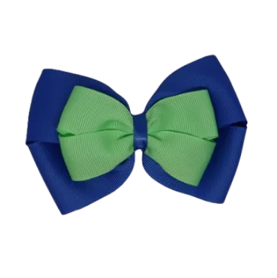 School Hair Accessories - Double Cherish Hair Bow 9cm - Royal Blue Base & Centre Ribbon (26 colours top)