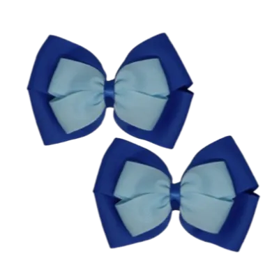 School Hair Accessories - Double Cherish Hair Bow 9cm - Royal Blue Base & Centre Ribbon (26 colours top)
