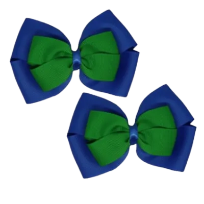 School Hair Accessories - Double Cherish Hair Bow 9cm - Royal Blue Base & Centre Ribbon (26 colours top)