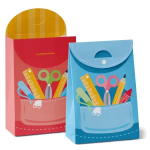 School Supplies - Kids Classroom Gift Favor Bags - Party Goodie Boxes - Set of 12